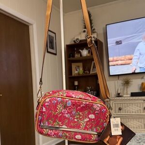 IMAN Floral Crossbody Bag in Pink and Tan